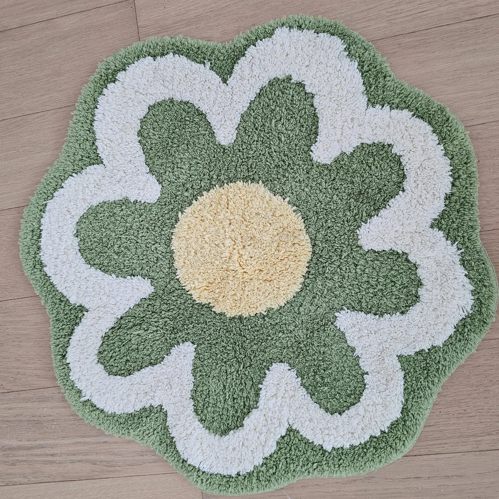 Set of 2 Small Floral Rugs – Green & Yellow, Brand New